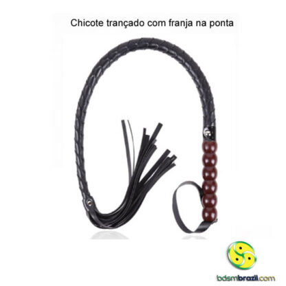 Chicote de couro preto 60cm