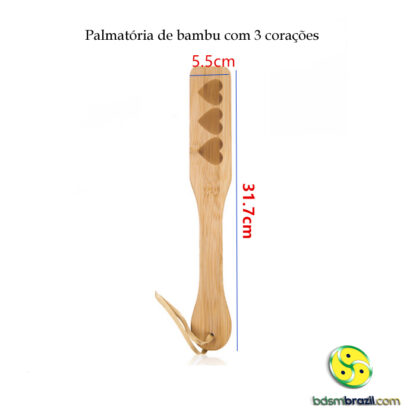 Palmatória de bambu com 3 corações