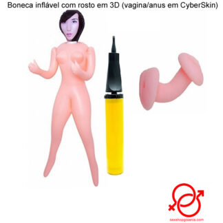 Boneca inflável com rosto em 3D (vagina/anus em CyberSkin)