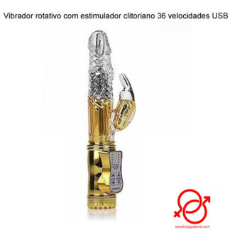 Vibrador rotativo com estimulador clitoriano 36 velocidades USB