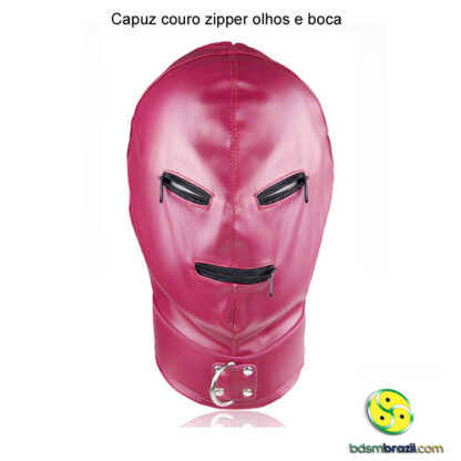 Capuz couro zipper olhos e boca