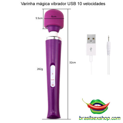 Varinha mágica vibrador USB 10 velocidades