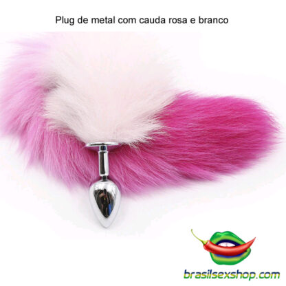 Plug de metal com cauda rosa e branco