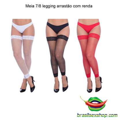 Meia 7/8 legging arrastão com renda