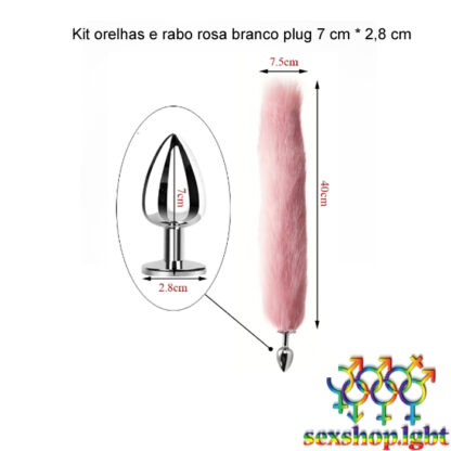 Kit orelhas e rabo rosa branco plug 7 cm * 2,8 cm