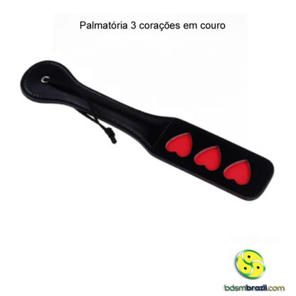 Palmatória 3 corações em couro