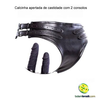 Calcinha apertada de castidade com 2 consolos