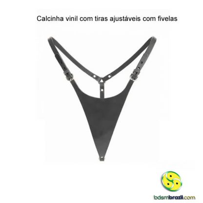 Calcinha vinil com tiras ajustáveis com fivelas