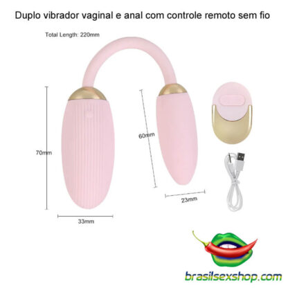 Duplo vibrador vaginal e anal com controle remoto sem fio