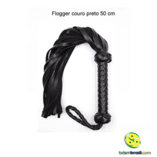 Flogger couro preto 50 cm