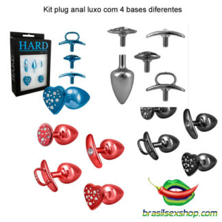 Kit plug anal luxo com 4 bases diferentes