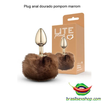 Plug anal dourado pompom marrom