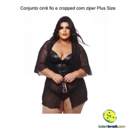 Conjunto cirrê fio e cropped com ziper Plus Size - Image 4