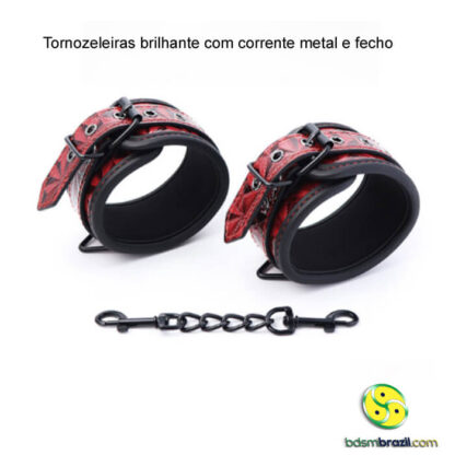 Tornozeleiras brilhante com corrente metal e fecho