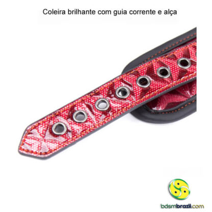 Coleira brilhante com guia corrente e alça - Image 2