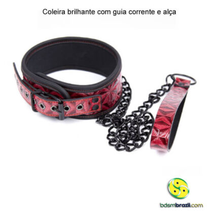 Coleira brilhante com guia corrente e alça - Image 3