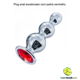 Plug anal escalonado com pedra vermelho