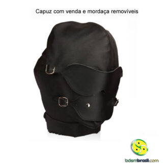 Capuz com venda e mordaça removíveis