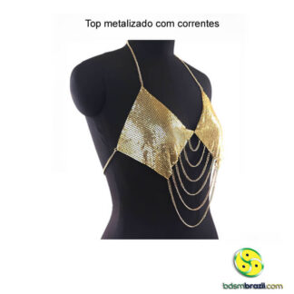 Top metalizado com correntes
