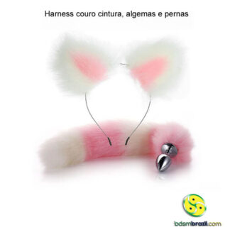 Kit orelhas e rabo rosa branco plug 7 cm * 2,7 cm