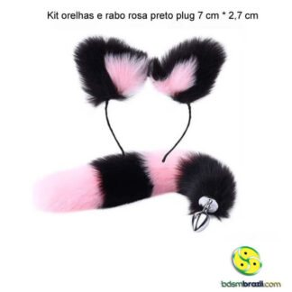 Kit orelhas e rabo rosa preto plug 7 cm * 2,7 cm