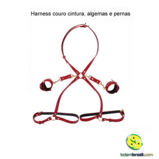 Harness couro cintura, algemas e pernas