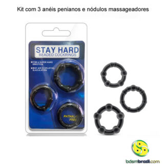 Kit com 3 anéis penianos e nódulos massageadores