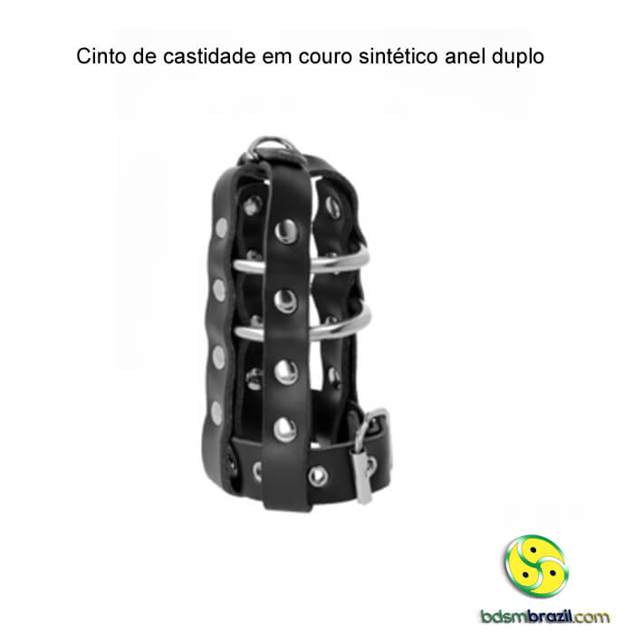 Cinto de castidade em couro sintético anel duplo - Imagem 2
