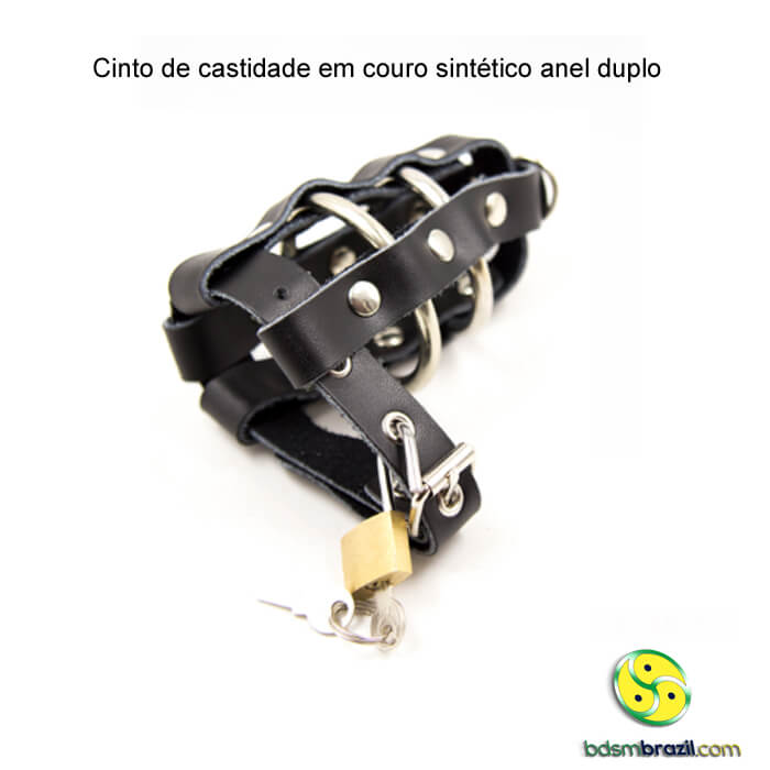 Cinto de castidade em couro sintético anel duplo - Imagem 4