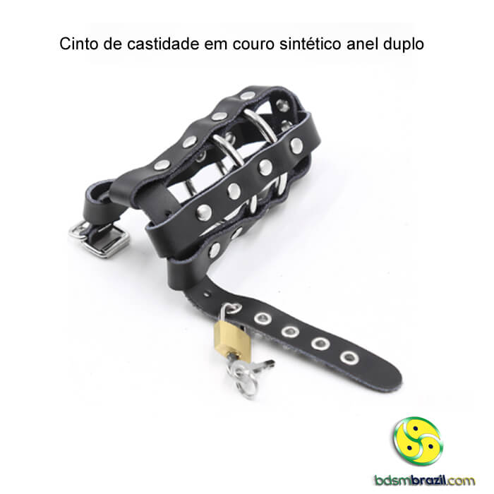 Cinto de castidade em couro sintético anel duplo - Imagem 5